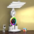 Touch 3 Modes LED Eye Protection Desk Lamp med ur, ventilator og penneholder - USB-drevet