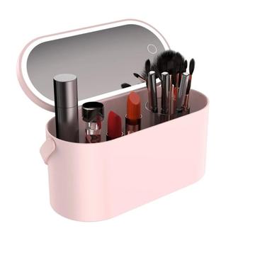 Travel Makeup Organizer med indbygget spejl og LED-lys - Pink