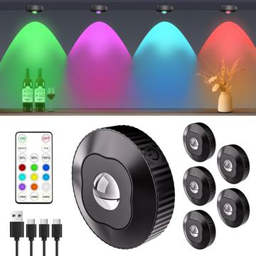 USB genopladelige RGB-skabslamper med fjernbetjening - 6 stk.