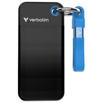 Verbatim 32191 Pocket SSD med nøglering - 1TB, USB 3.2 Gen.2-kabel - sort / blå