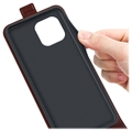 iPhone 15 Plus Vertikal Flip Taske med Kortholder - Brun