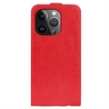 iPhone 15 Pro Vertikal Flip Taske med Kortholder - Rød