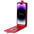 iPhone 15 Pro Vertikal Flip Taske med Kortholder - Rød