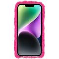 3D Plush Furry Vinter iPhone 14 Plus TPU Cover - Hot Pink Blomste