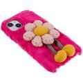 3D Plush Furry Vinter iPhone 14 Plus TPU Cover - Hot Pink Blomste