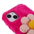 3D Plush Furry Vinter iPhone 14 Plus TPU Cover - Hot Pink Blomste