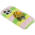 3D Plush Furry Vinter iPhone 14 Pro Max TPU Cover - Gul Rose