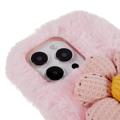 3D Plush Furry Vinter iPhone 14 Pro TPU Cover - Pink blomst