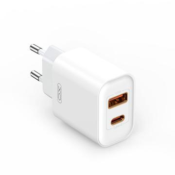 XO CE12 20W hurtig vægoplader - USB-A, USB-C - Hvid