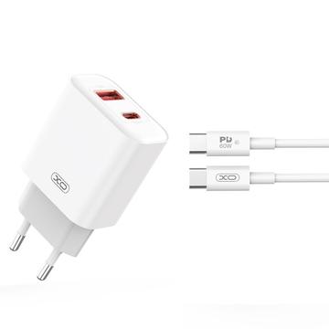 XO CE12 Hurtig vægoplader m. USB-C-kabel - 20W, QC, PD - Hvid