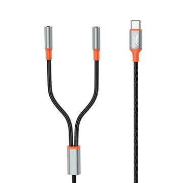 XO NB-R269B 2-i-1-lydkabel - USB-C / 2x3.5mm - 1.2m - Sort