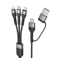 XO NB254 6-i-1-opladerkabel - USB-C, Lightning, MicroUSB, USB-A - 1.2m - Sort