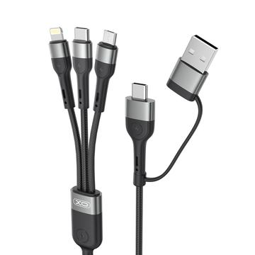 XO NB254 6-i-1-opladerkabel - USB-C, Lightning, MicroUSB, USB-A - 1.2m - Sort