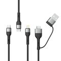 XO NB254 6-i-1-opladerkabel - USB-C, Lightning, MicroUSB, USB-A - 1.2m - Sort