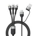 XO NB254 6-i-1-opladerkabel - USB-C, Lightning, MicroUSB, USB-A - 1.2m - Sort