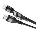 XO NB254 6-i-1-opladerkabel - USB-C, Lightning, MicroUSB, USB-A - 1.2m - Sort