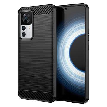 Xiaomi 12T/12T Pro Børstet TPU Cover - Karbonfiber - Sort