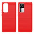 Xiaomi 12T/12T Pro Børstet TPU Cover - Karbonfiber - Rød