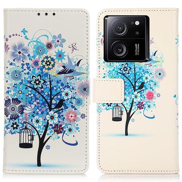 Xiaomi 13T/13T Pro Glam Series Etui med Pung - Blomstrede Træ / Blå