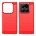 Xiaomi 14 Pro Børstet TPU Cover - Karbonfiber - Rød