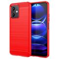 Xiaomi Redmi Note 12/Poco X5 Børstet TPU Cover - Karbonfiber - Rød