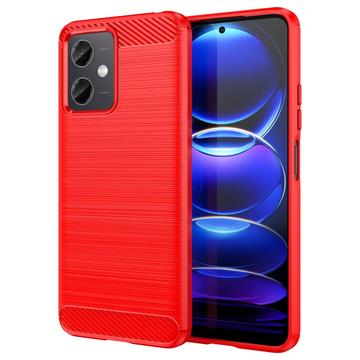 Xiaomi Redmi Note 12/Poco X5 Børstet TPU Cover - Karbonfiber - Rød