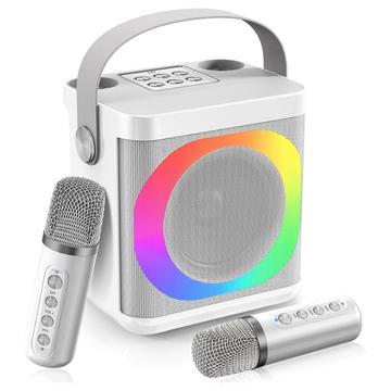 YS307 Home Karaoke Bluetooth-højttaler RGB-lyshøjttaler med 2 mikrofoner - sølv