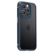 iPhone 15 Pro iPaky Hybrid Cover - Karbonfiber - Blå
