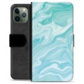 iPhone 11 Pro Premium Flip Cover med Pung - Blå Marmor