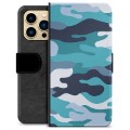 iPhone 13 Pro Max Premium Flip Cover med Pung - Blå Camouflage
