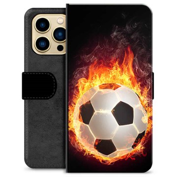 iPhone 13 Pro Max Premium Flip Cover med Pung - Fodbold Flamme