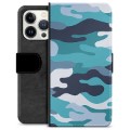 iPhone 13 Pro Premium Flip Cover med Pung - Blå Camouflage