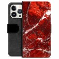 iPhone 13 Pro Premium Flip Cover med Pung - Rød Marmor