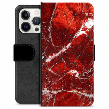 iPhone 13 Pro Premium Flip Cover med Pung - Rød Marmor