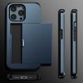iPhone 14 Pro Hybrid Cover med Glidende Kortslot - Mørkeblå
