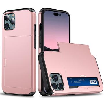 iPhone 14 Pro Hybrid Cover med Glidende Kortslot - Rødguld