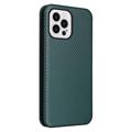 iPhone 14 Pro Max Flip Cover - Karbonfiber - Grøn