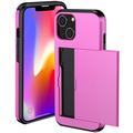iPhone 15 Hybrid Cover med Glidekortholder - Pink