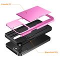 iPhone 15 Hybrid Cover med Glidekortholder - Pink