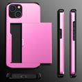 iPhone 15 Hybrid Cover med Glidekortholder - Pink