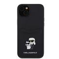 iPhone 15 Karl Lagerfeld Saffiano etui med kortlomme i metal Karl & Choupette - sort