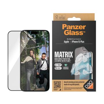 iPhone 15 Plus PanzerGlass Matrix D3O UWF skærmbeskytter m. AlignerKit - Sort kant