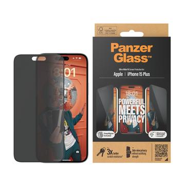 iPhone 15 Plus PanzerGlass Ultra-Wide Fit Privacy EasyAligner Skærmbeskyttelse Hærdet Glas - Sort Kant