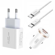 iPhone 15 Pro/15 Pro Max/16 Pro/16 Pro Max 20W oplader + biloplader m.kabel 2m - hvid