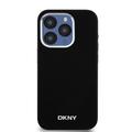 iPhone 15 Pro DKNY Flydende Silikone Metal Logo Cover - Magsafe-kompatibel - Sort