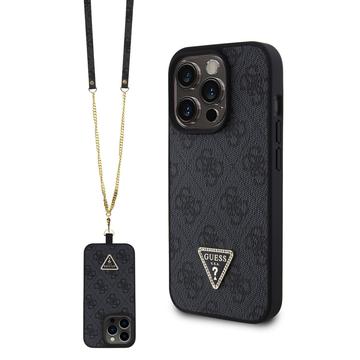 iPhone 15 Pro Guess 4G Strass Triangle Metal Logo Cover med Crossbody Rem