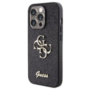 iPhone 15 Pro Guess Fixed Glitter 4G Metal Logo Cover - Sort