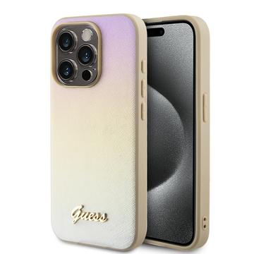 iPhone 15 Pro Guess Iridescent Metal Script Hybrid Cover - Guld