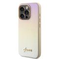 iPhone 15 Pro Guess Iridescent Metal Script Hybrid Cover - Guld