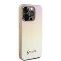 iPhone 15 Pro Guess Iridescent Metal Script Hybrid Cover - Guld